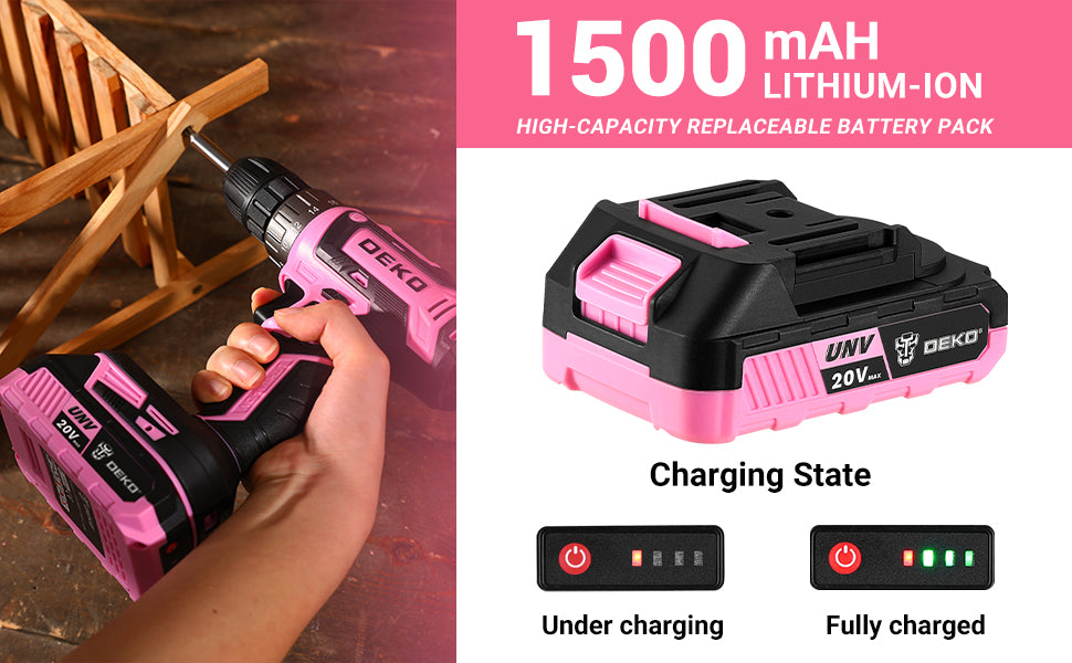 Power Drill Cordless: DEKO Pink 20V Electric Drill Set