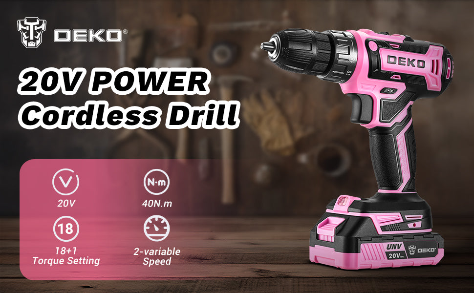 Power Drill Cordless: DEKO Pink 20V Electric Drill Set