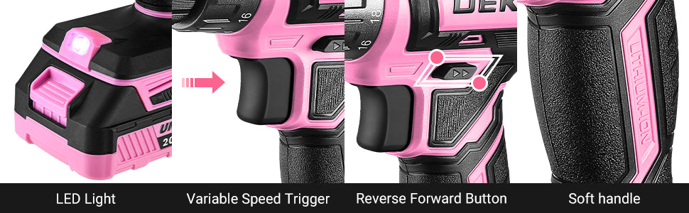 Power Drill Cordless: DEKO Pink 20V Electric Drill Set