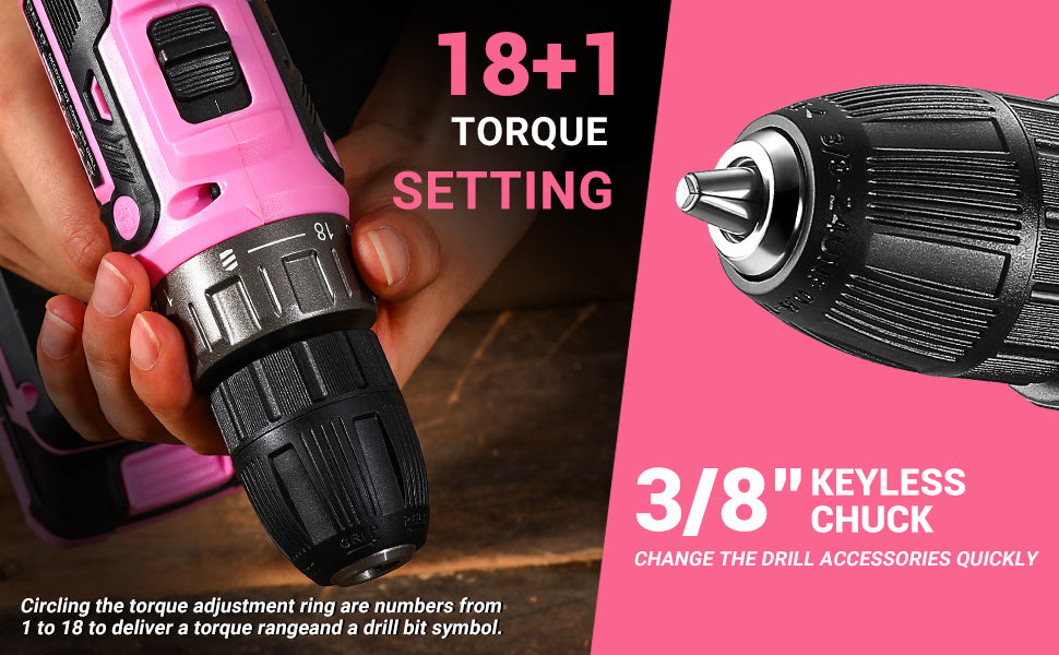Power Drill Cordless: DEKO Pink 20V Electric Drill Set