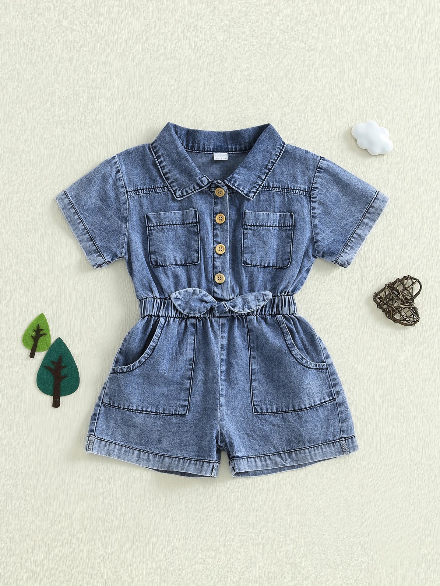 Girls Denim Overall Dress with Ruffle Sleeves A-Line Skirt