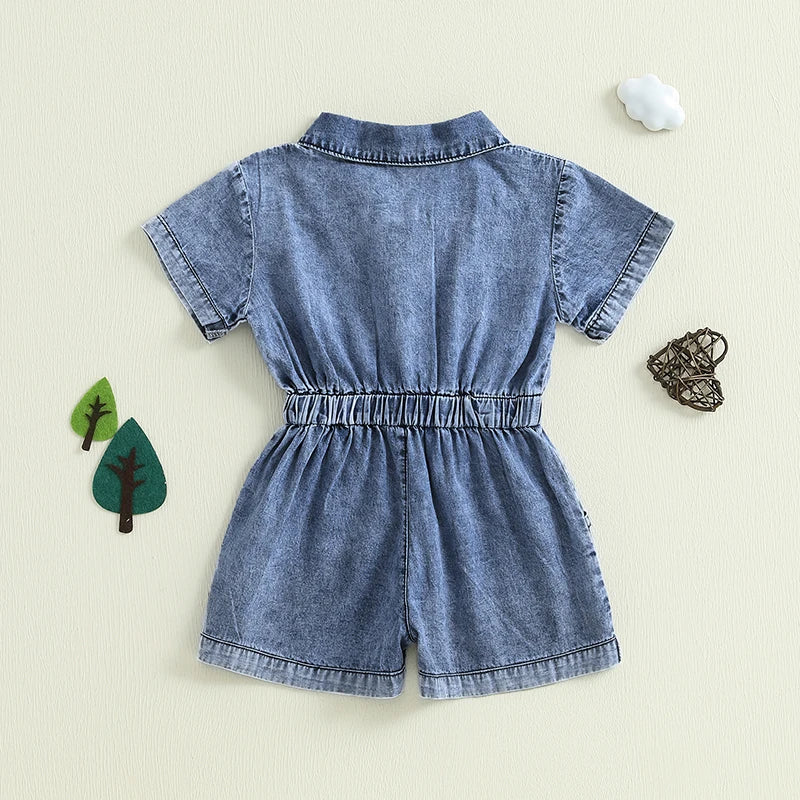 Girls Denim Overall Dress with Ruffle Sleeves A-Line Skirt