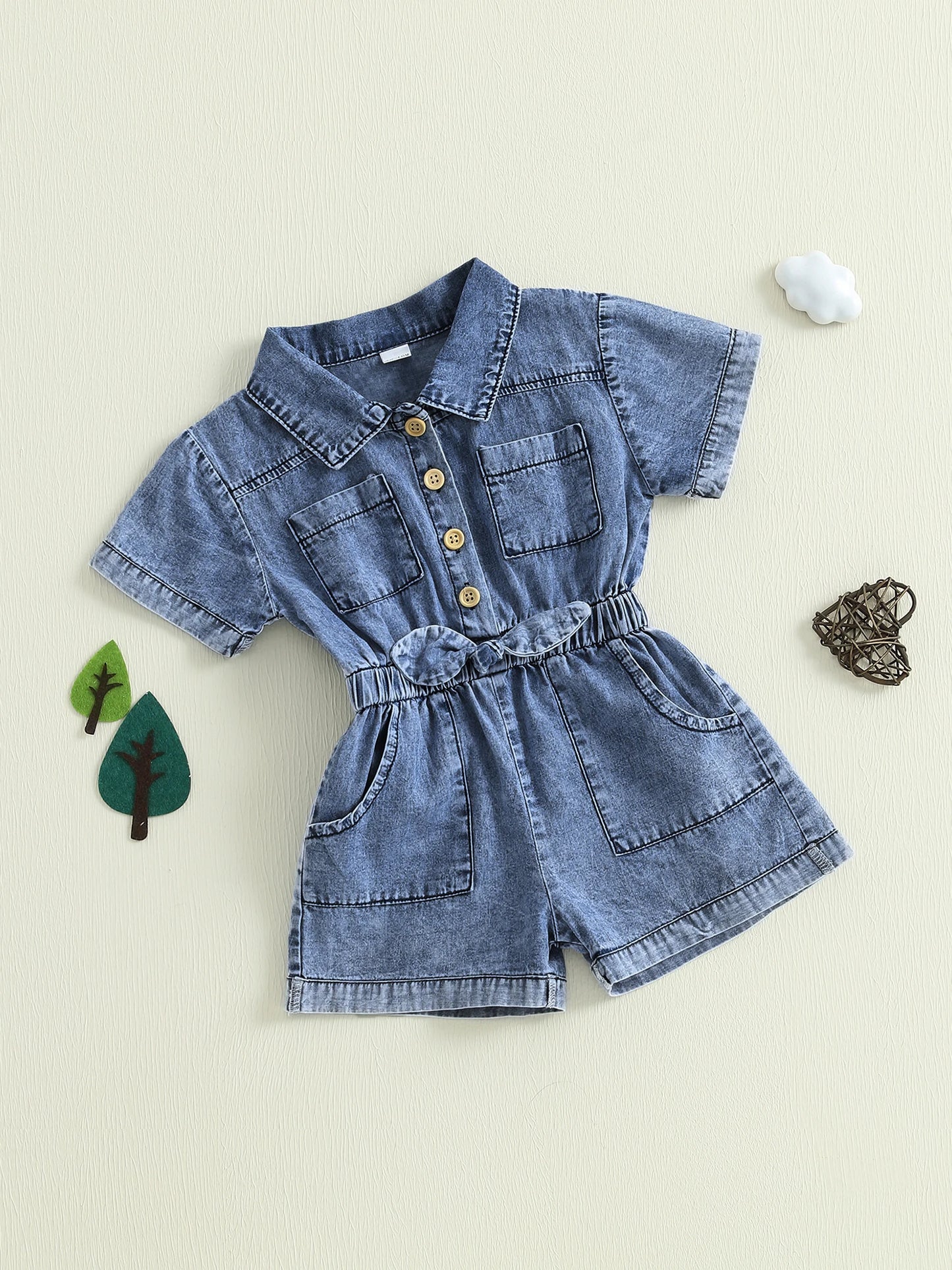 Girls Denim Overall Dress with Ruffle Sleeves A-Line Skirt
