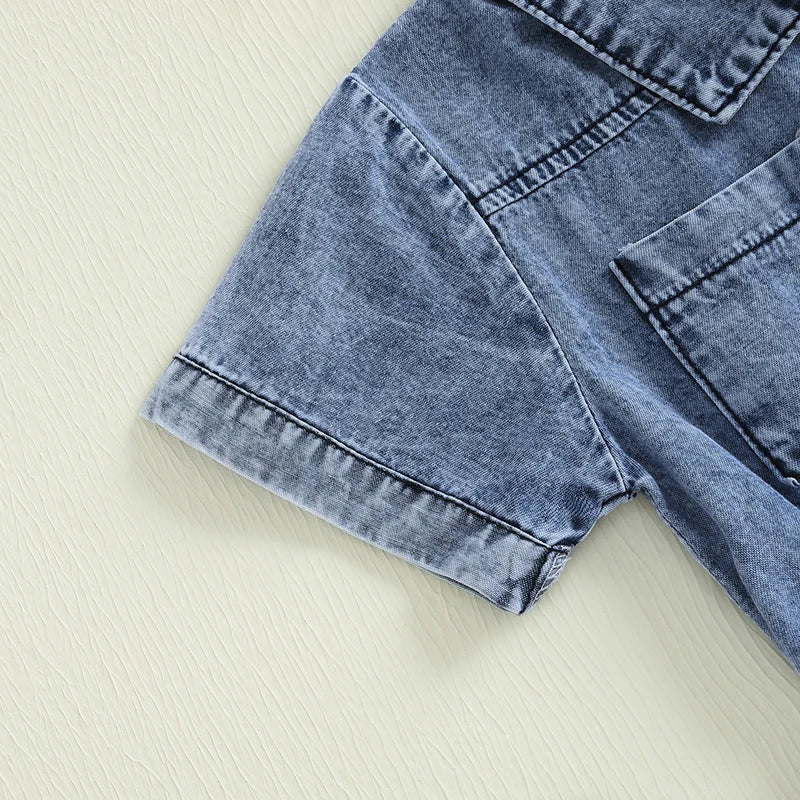 Girls Denim Overall Dress with Ruffle Sleeves A-Line Skirt