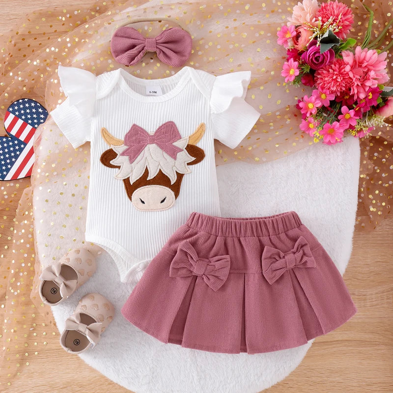 Adorable Toddler Girls Floral Romper Skirt Headband Set