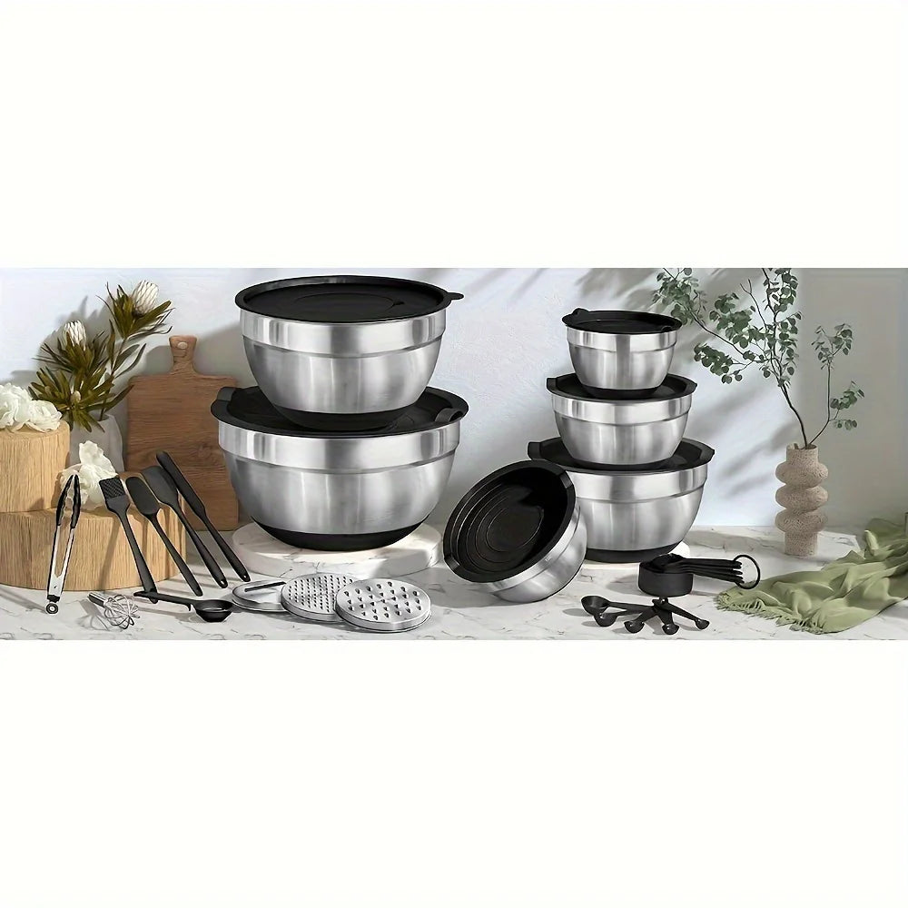 17pcs, Stainless Steel Mixing Bowl Set