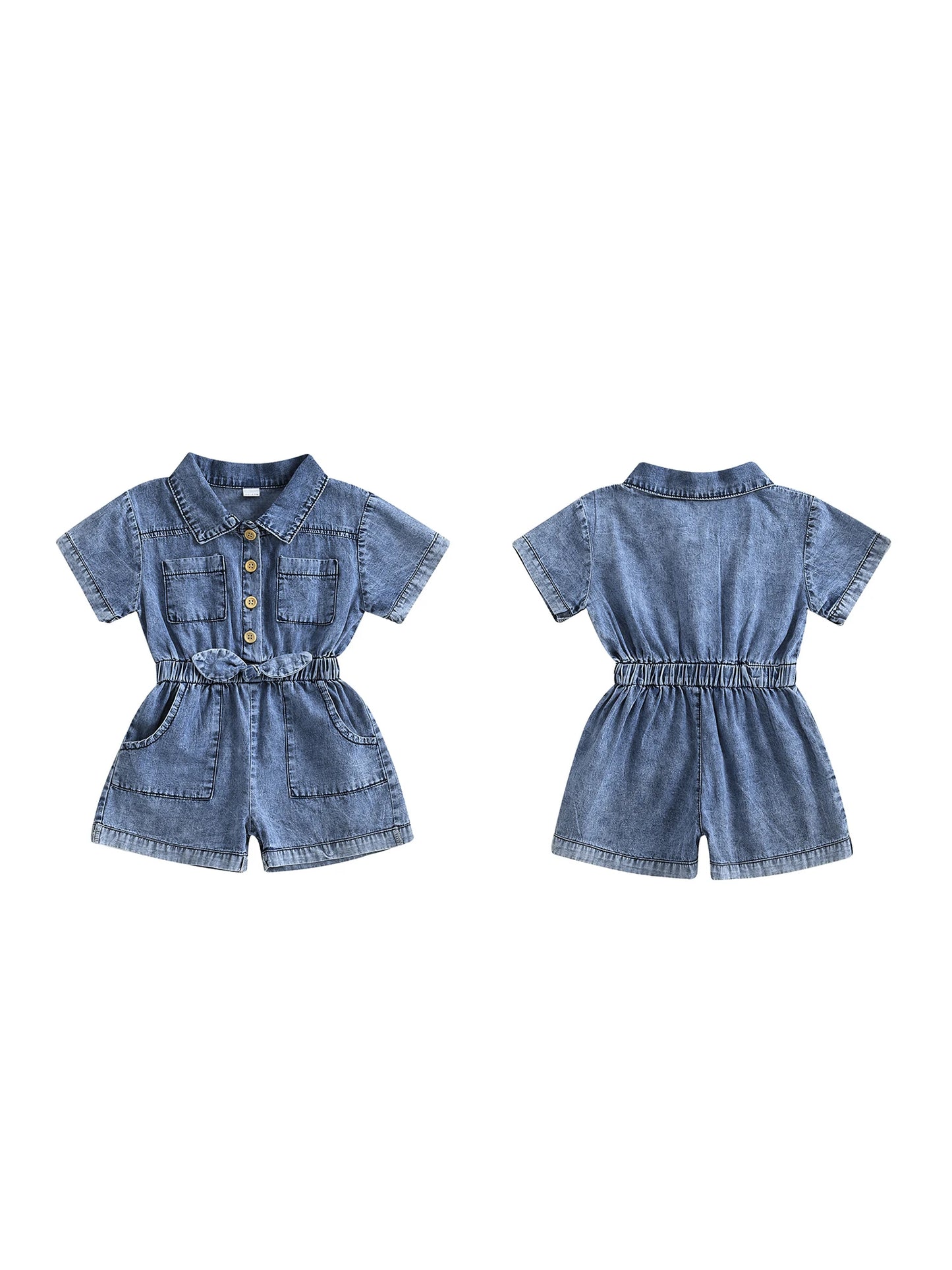 Girls Denim Overall Dress with Ruffle Sleeves A-Line Skirt