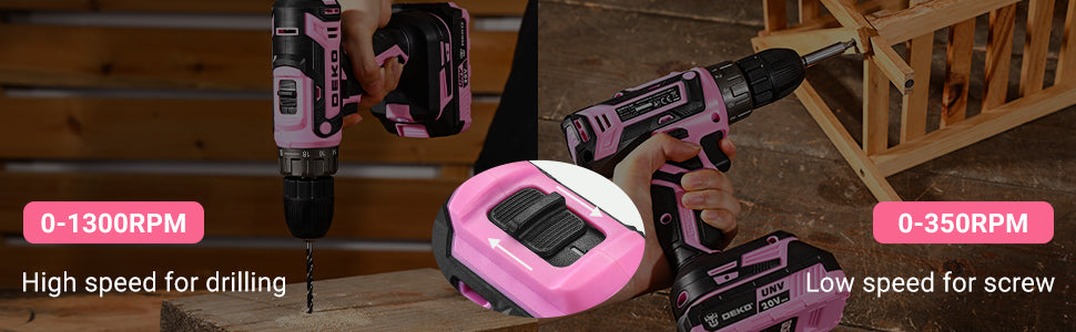 Power Drill Cordless: DEKO Pink 20V Electric Drill Set