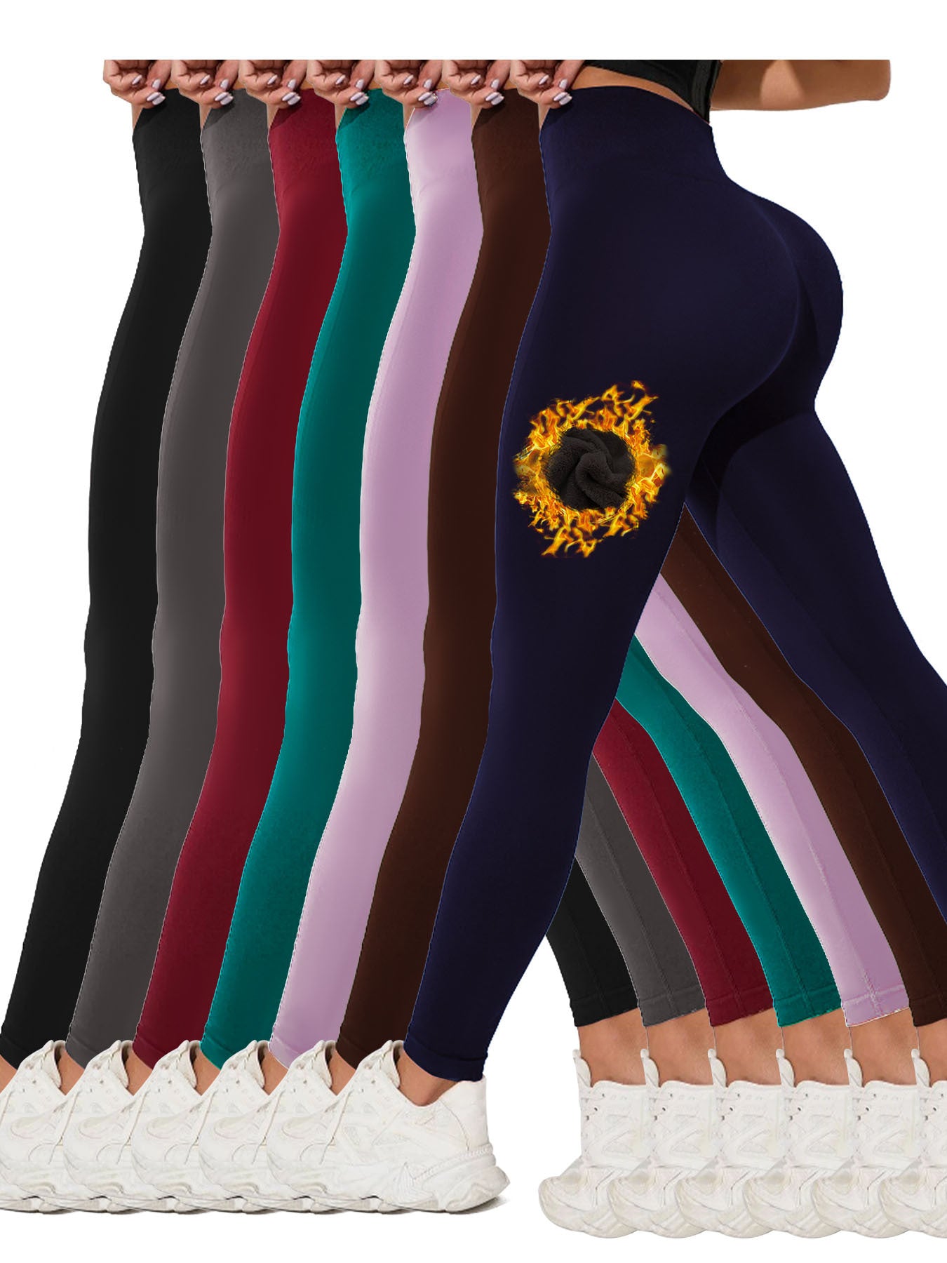 7pcs High-Waisted Fleece-Lined Leggings for Women