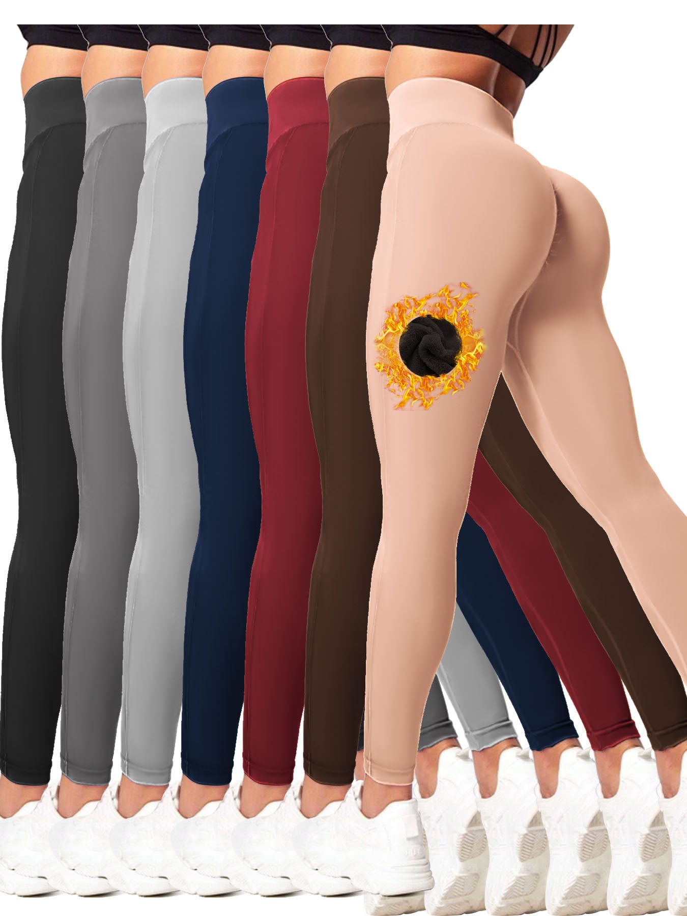 7pcs High-Waisted Fleece-Lined Leggings for Women