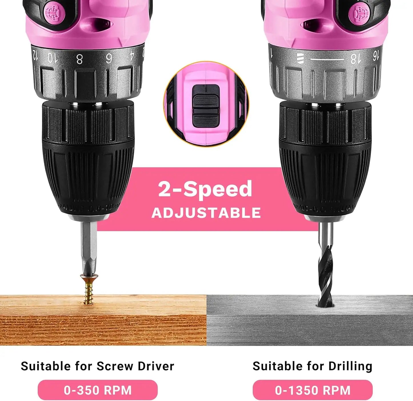 Power Drill Cordless: DEKO Pink 20V Electric Drill Set
