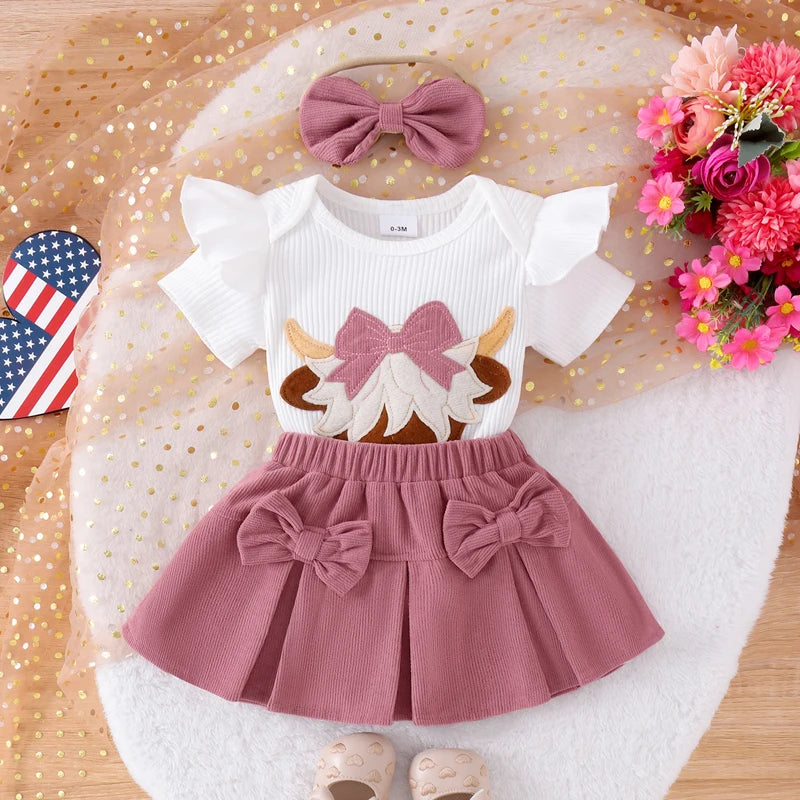 Adorable Toddler Girls Floral Romper Skirt Headband Set