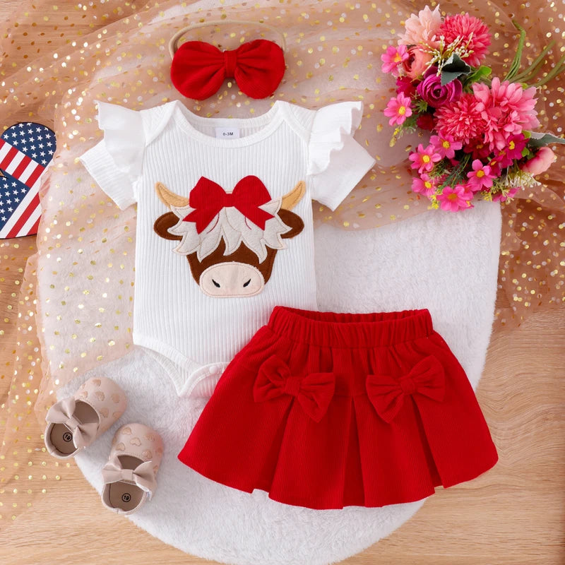 Adorable Toddler Girls Floral Romper Skirt Headband Set