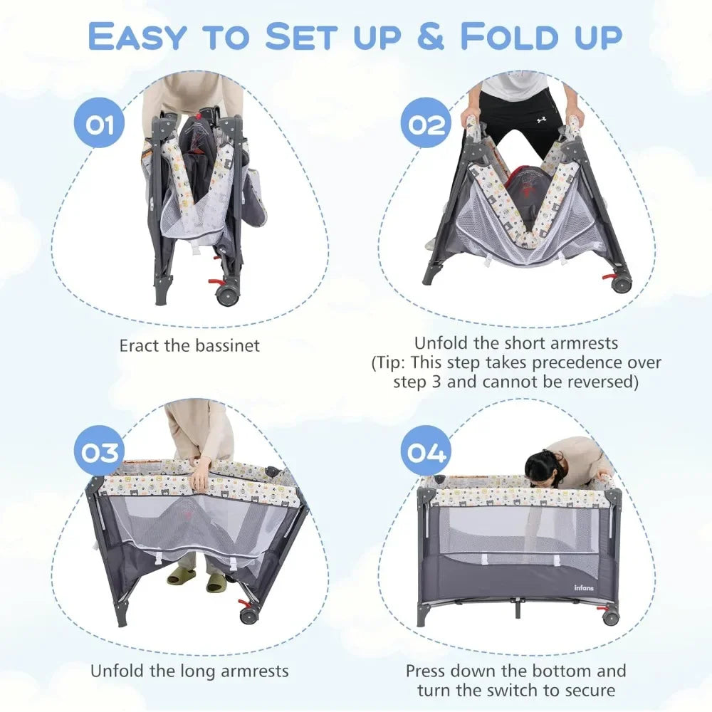 Pack and Play, 5 in 1 Baby Bedside Sleeper with Bassinet
