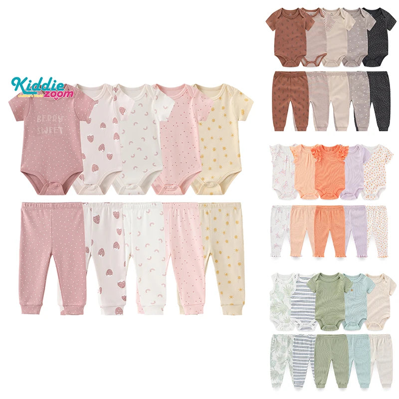 Kiddiezoom 10 Pcs Lot Four Seasons Unisex Baby Clothing Set