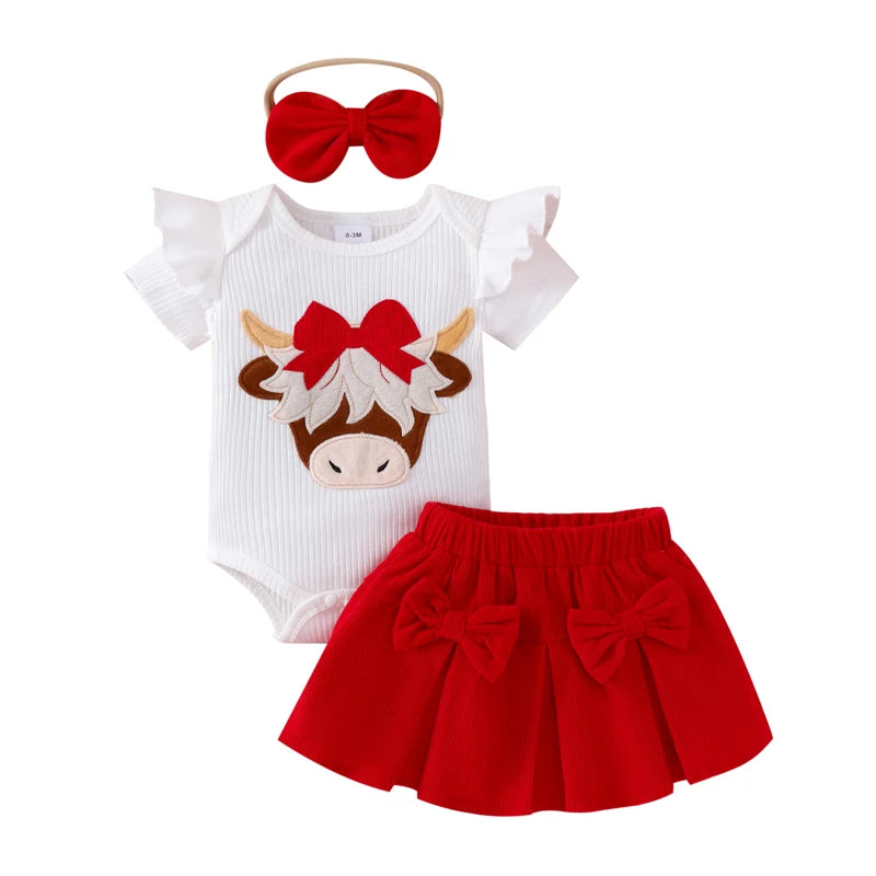 Adorable Toddler Girls Floral Romper Skirt Headband Set