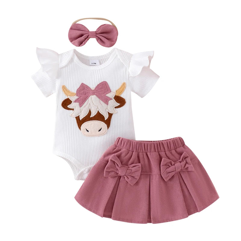 Adorable Toddler Girls Floral Romper Skirt Headband Set