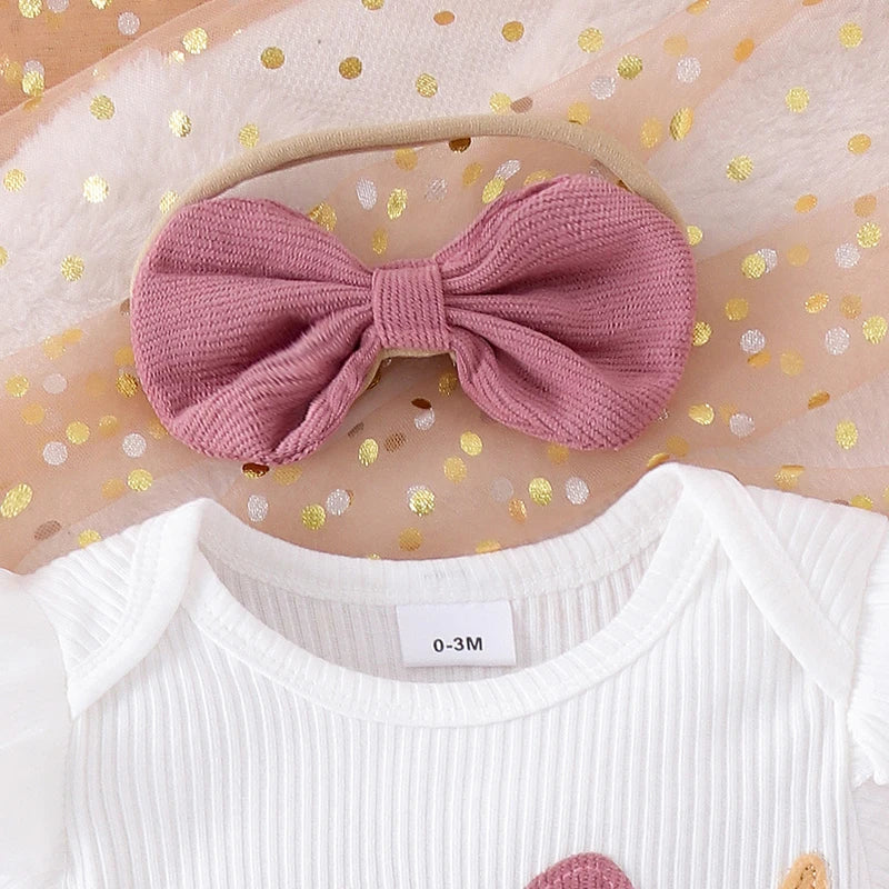 Adorable Toddler Girls Floral Romper Skirt Headband Set