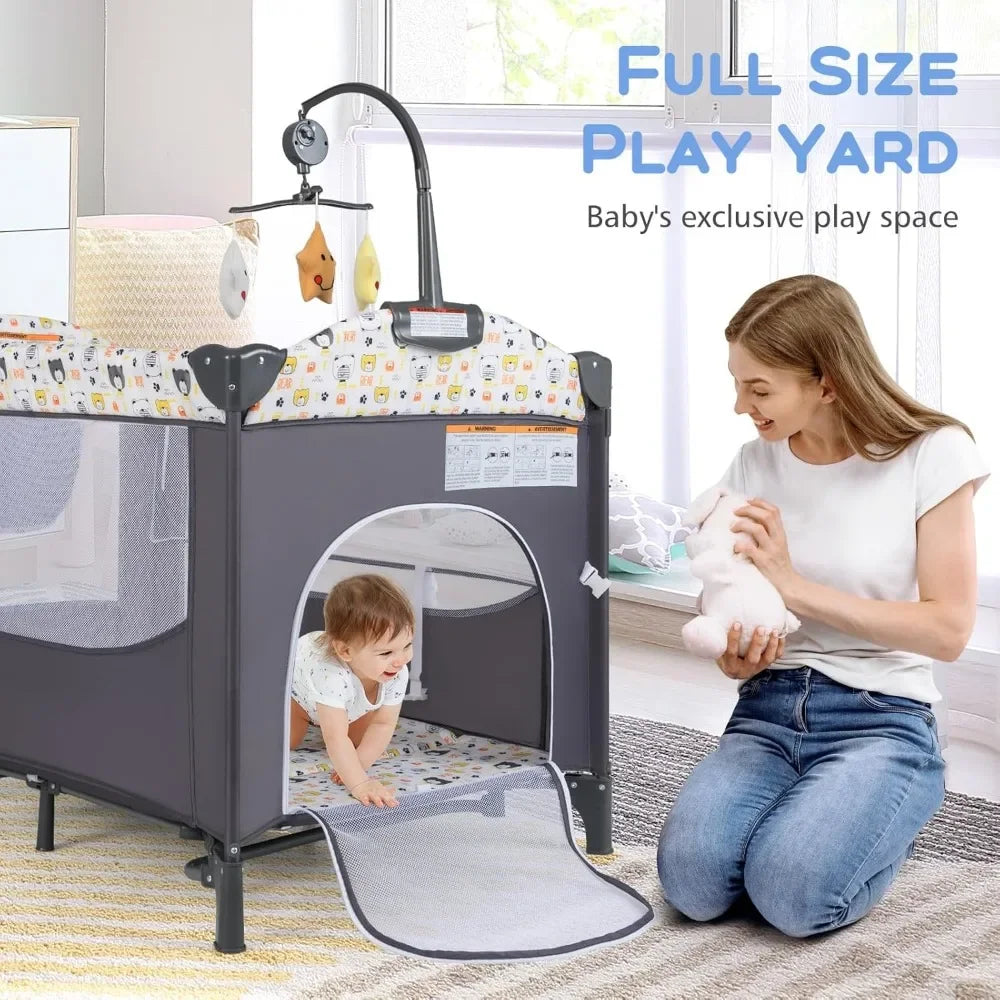 Pack and Play, 5 in 1 Baby Bedside Sleeper with Bassinet