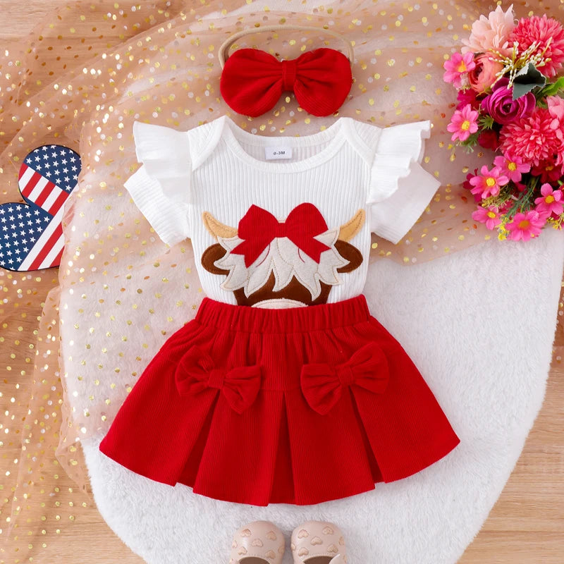 Adorable Toddler Girls Floral Romper Skirt Headband Set
